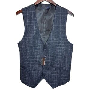 Hisdern Men’s Navy Blue Plaid Suit Vest Size M NWT Formal Waistcoat